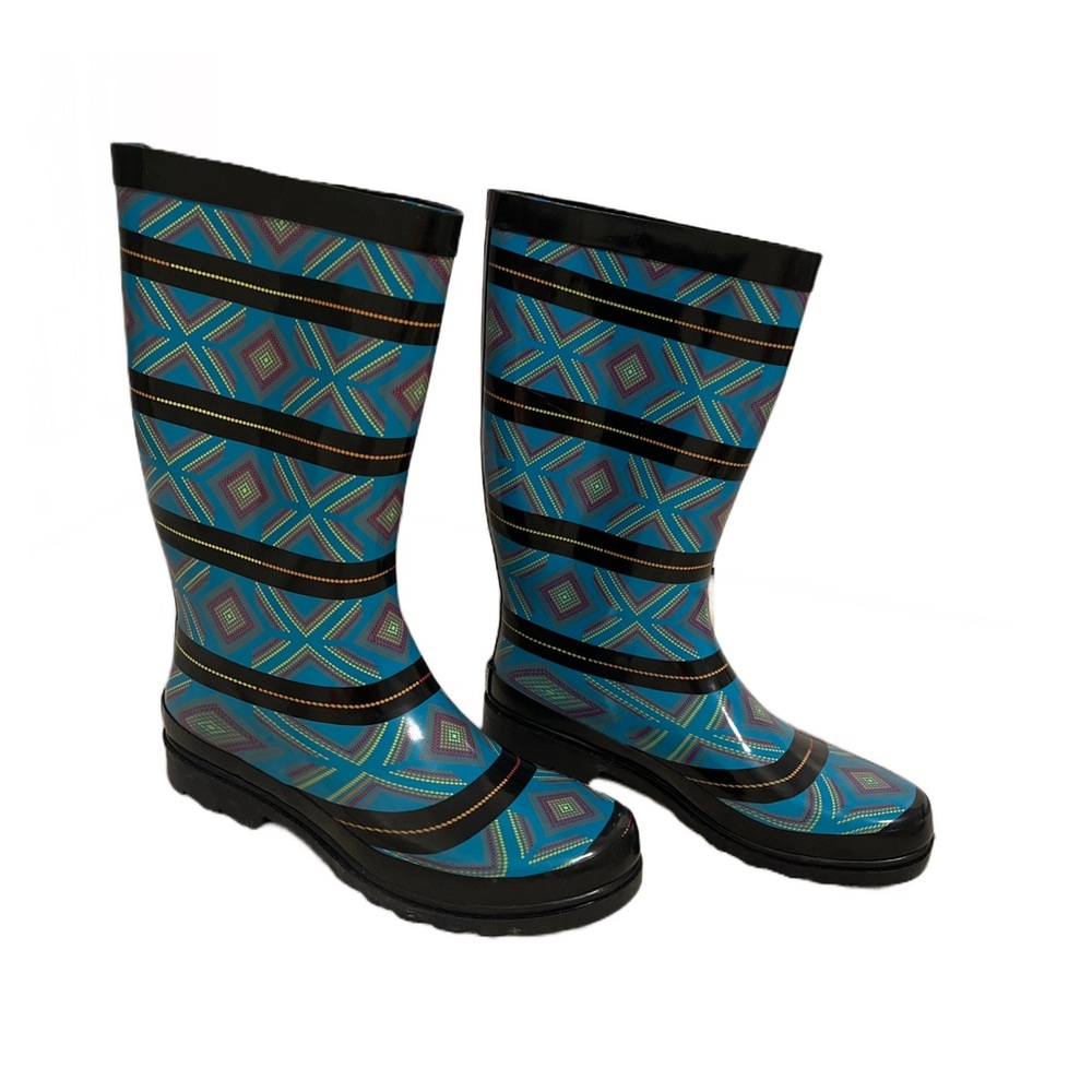 Sugar Tall Teal/Aqua and Black Rubber Rain boots